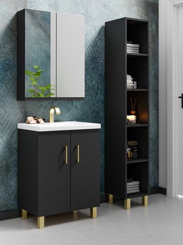 Szafka łazienkowa VIKI 50 z umywalką czarna na Arena.pl