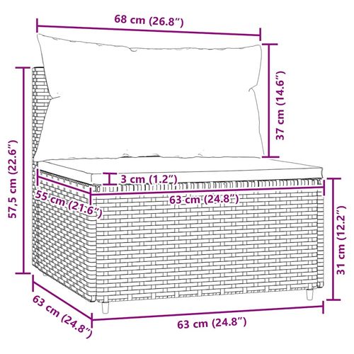 Środkowy moduł sofy z poduszkami, czarny, polirattan na Arena.pl