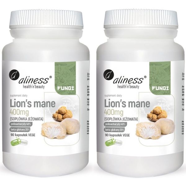 2x LION'S MANE Soplówka jeżowata 400 mg 90 kap ALINESS Koncentracja Pamięć zdjęcie 1