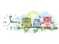 100X40CM ZEGAR MAŁE TRZY SÓWKI GAŁĄZCE OBRAZ