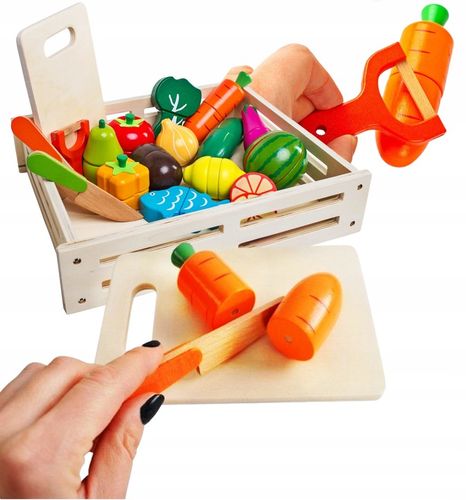 Drewniane Warzywa i Owoce do Krojenia na Magnes dla Dzieci Duży Zestaw XXL na Arena.pl