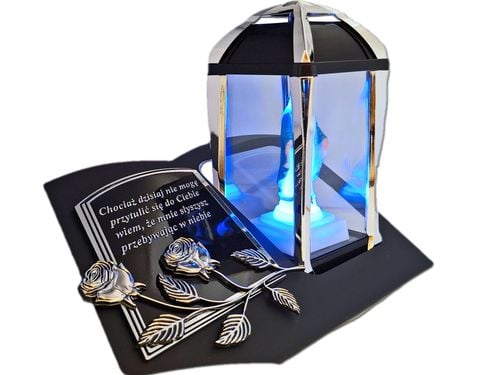 ZNICZ LAMPION NA GRÓB KPL SREBRO SKOS SENTENCJA+FIGURKA LED na Arena.pl