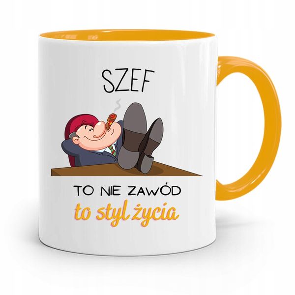 Kubek Żółty Prezent Dla Szefa Szef To Styl Życia Z Nadrukiem Ze Zdjęciem zdjęcie 1