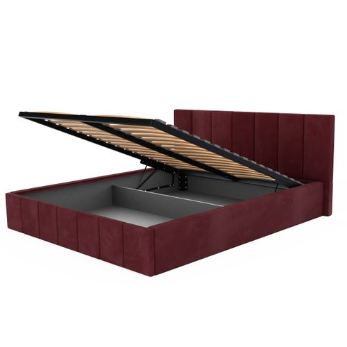 ŁÓŻKO TAPICEROWANE DO SYPIALNI 140x200 ŁÓŻKO PREMIUM Z POJEMNIKIEM BORDOWE na Arena.pl