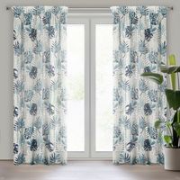 Firana gotowa na taśmie MALTA 140x270 krem granatowa złocista liście