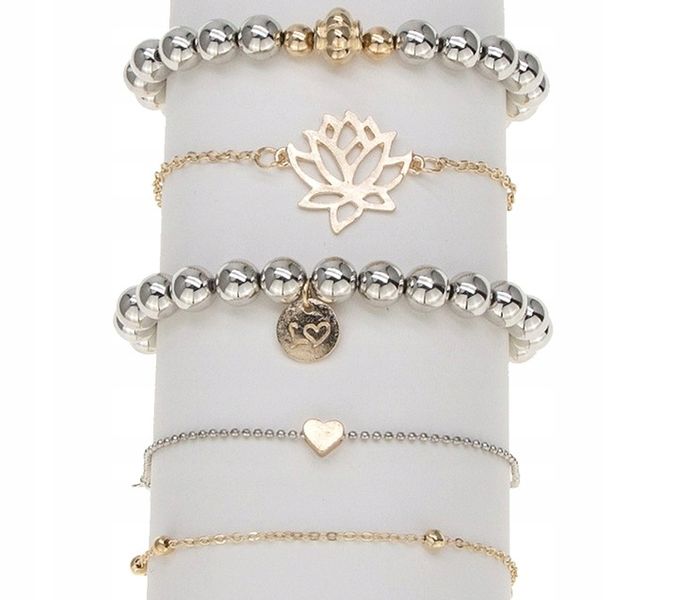 Zestaw 5 Bransoletek Srebrnych Złotych Liść Serce zdjęcie 4