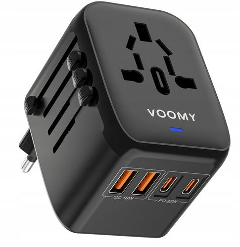 Wtyczka światowa VOOMY - 170+ krajów, 20W, 2 USB-C & 2 USB-A, Czarna na Arena.pl