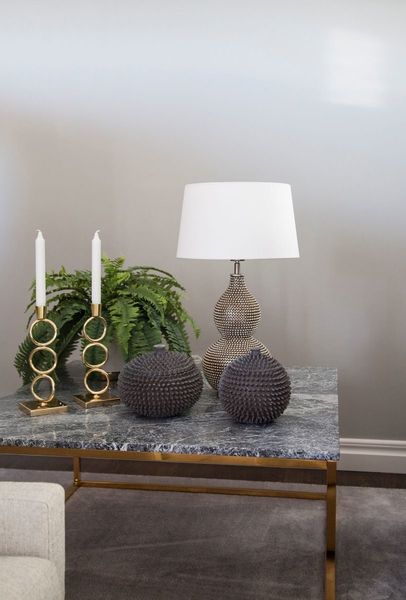 Abażurowa lampa stołowa Lofty 4001840-6508 do salonu biała srebrna zdjęcie 3