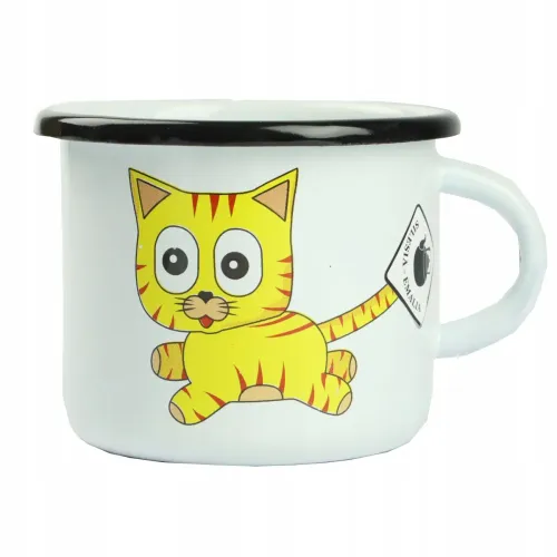 KUBEK EMALIOWANY 500ML Z UCHEM 9CM WZÓR KOTEK KRZYŚ DO KAWY HERBATY na Arena.pl