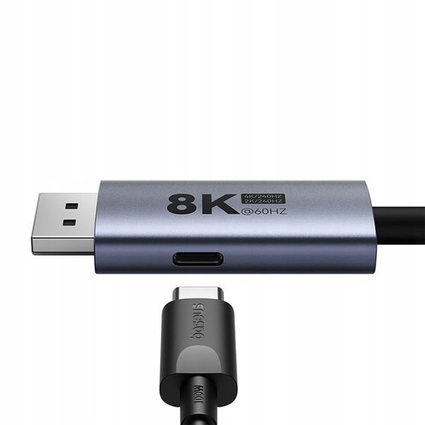 BASEUS KABEL USB C NA DISPLAYPORT DP 8K 100W MOCNY PRZEWÓD W OPLOCIE 1.5m zdjęcie 6