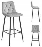 Hoker Krzesło Barowe Wysokie do Wyspy Welurowe Tapicerowane Szare