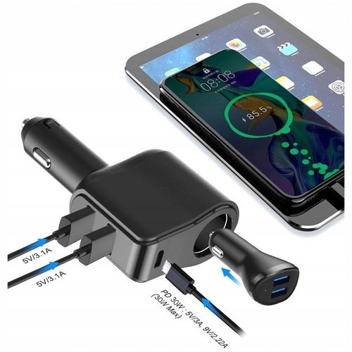 SZYBKA Ładowarka samochodowa do auta USB-C +2x USB +gniazdo zapalniczki 45W na Arena.pl