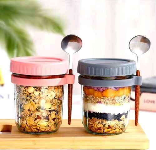 Zestaw 4 Słoiki Pojemniki do Owsianki 470 ml ze Sztućcami Widelce Łyżki na Arena.pl