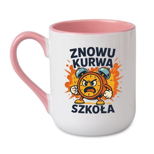 KUBEK "ZNOWU KURWA SZKOŁA" Wzór - Elegant Coffee Różowy 330 ml na Arena.pl