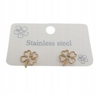 Piękne kolczyki stal chirurgiczna czterolistna koniczynka kolor złoty