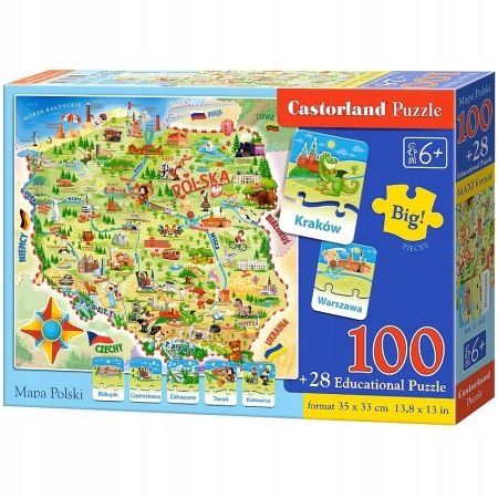 PUZZLE 100 EL + 28 EL - MAPA POLSKI - CASTORLAND na Arena.pl
