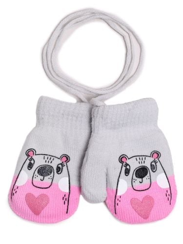 Rękawiczki dziewczęce jednopalczaste ze sznurkiem z misiem 14 cm YOCLUB na Arena.pl