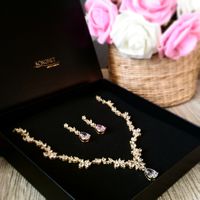 Komplet ślubny Kolczyki Naszyjnik rustykalny BOHO glam złoty - 8-0151