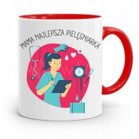 Kubek Czerwony Dla Najlepszej Mamy Pielęgniarki Z Nadrukiem Ze Zdjęciem