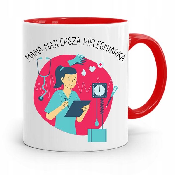 Kubek Czerwony Dla Najlepszej Mamy Pielęgniarki Z Nadrukiem Ze Zdjęciem zdjęcie 1