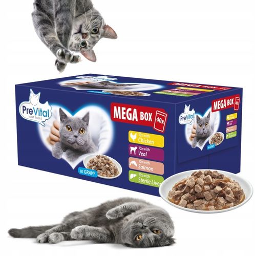 KARMA MOKRA DLA KOTA PREVITAL SASZETKI MEGA BOX 40X100G MIX SMAKÓW W SOSIE na Arena.pl