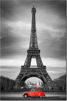 100 70CM OBRAZ PŁÓTNO CZERWONY SAMOCHÓD PRZED WIEŻĄ EIFFLA PŁÓTNO RAMA