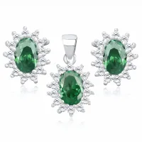 KLASYCZNY RODOWAN SREBRNY KOMPLET ZIELONE CYRKONIE