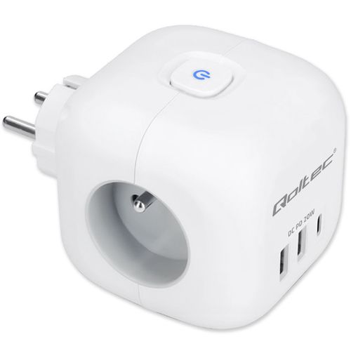 Qoltec Kostka zasilająca 6w1, 2xUSB, USB-C 20W, 1xPD Biała na Arena.pl