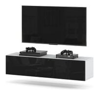 Szafka Rtv Stolik Wiszący Do Sypialni Nowoczesna 140cm Biały Czarny Połysk