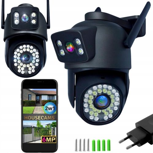 PODWÓJNA KAMERA WIFI IP ZEWNĘTRZNA OBROTOWA ŚLEDZENIE 2X3MPX DOŚWIETLENIE na Arena.pl