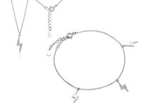 Delikatny rodowany srebrny komplet celebrytka piorun błyskawica białe cyrkonie srebro 925 Z1702Z