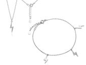 Delikatny rodowany srebrny komplet celebrytka piorun błyskawica białe cyrkonie srebro 925 Z1702Z