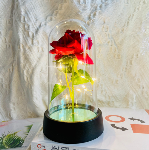 Wieczna róża kwiat czerwona dekoracyjna na prezent w kopule z lampkami LED na Arena.pl