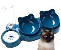 Zestaw misek dla kotów z dozownikiem wody, niebieskie