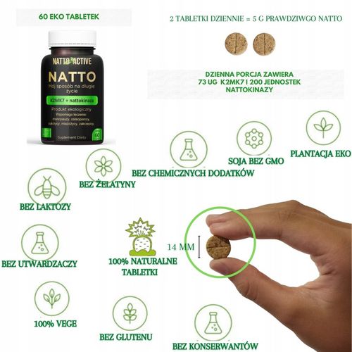 Natto Active witamina K2 MK-7 Nattokinase w 60 ekologicznych tabletkach na Arena.pl