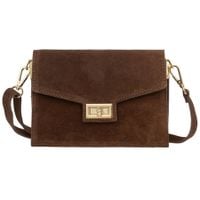 VERA PELLE torebka zamszowa listonoszka z klapą i paskiem V688 brązowa
