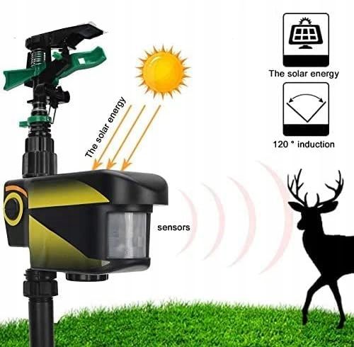 WODNY ODSTRASZACZ ZWIERZĄT KOTY PSY PTAKI KUNY Podczerwień OBRÓT 360° SOLAR na Arena.pl