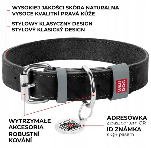 Obroża dla psa skórzana WAUDOG Classic z paszportem QR, rozmiar L na Arena.pl