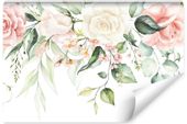 Fototapeta Ścienna RÓŻE Liście Akwarela 300cm x 210cm