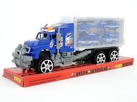 transporter z kontenerem i 4 autami z napędem na koło