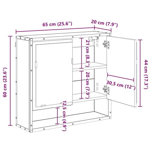Szafka z lustrem do łazienki z półką Czarny dąb 65 x 20 x 60 cm na Arena.pl