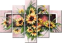 105CM 150CM ZEGAR 5 ELEM SŁONECZNIKI KORALU DRUK OBRAZ