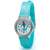 Girls' wrist watch with glitter. Includes exercises for learning the