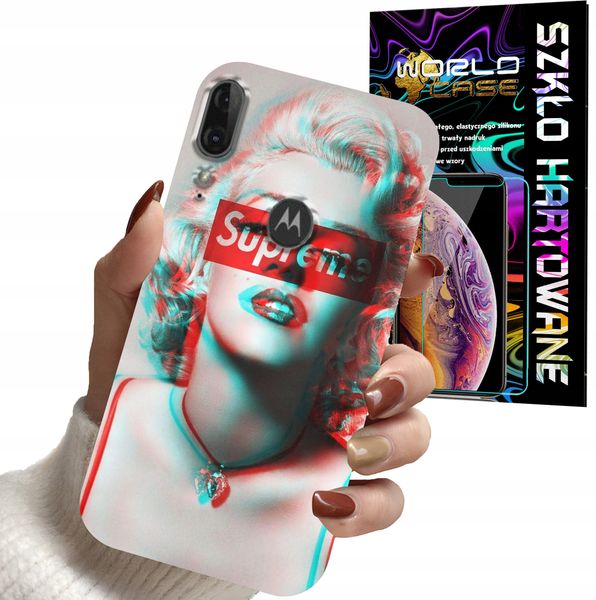 ETUI DO MOTOROLA E6 PLUS - Monroe MODNE KOBIECE WZORY + SZKŁO zdjęcie 1