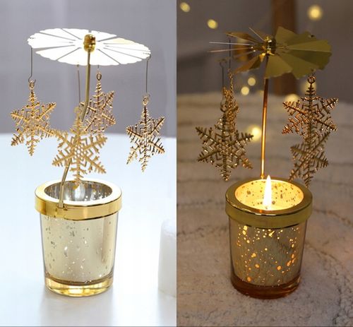 ŚWIECZNIK OBROTOWY ŚWIĄTECZNY OZDOBNY DONICZKA OZDOBA GWIAZDKI ZŁOTY AG712 na Arena.pl