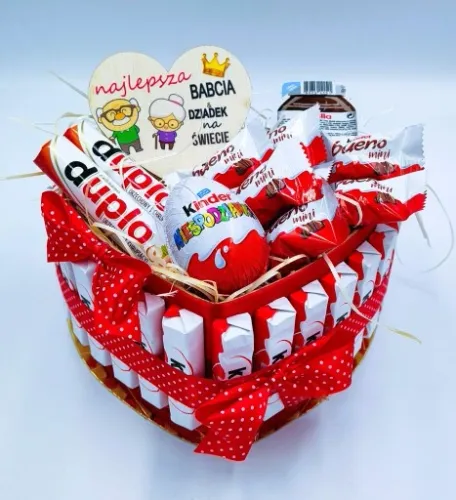 Tort KINDER Box Kosz Prezentowy Urodziny Prezent na Dzień Babci i Dziadka na Arena.pl