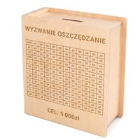 Skarbonka Drewniana Wykreślana z Grawerem Wyzwanie Oszczędzanie na Prezent