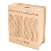 Skarbonka Drewniana Wykreślana z Grawerem Wyzwanie Oszczędzanie na Prezent