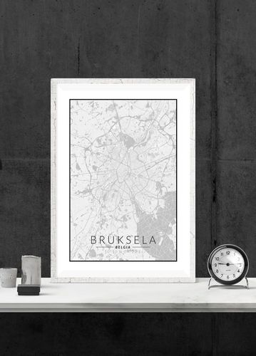 Bruksela mapa czarno biała - plakat 42x59,4 cm na Arena.pl