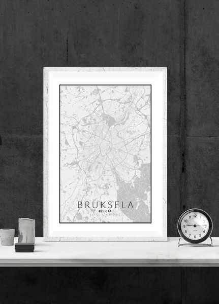 Bruksela mapa czarno biała - plakat 42x59,4 cm zdjęcie 2
